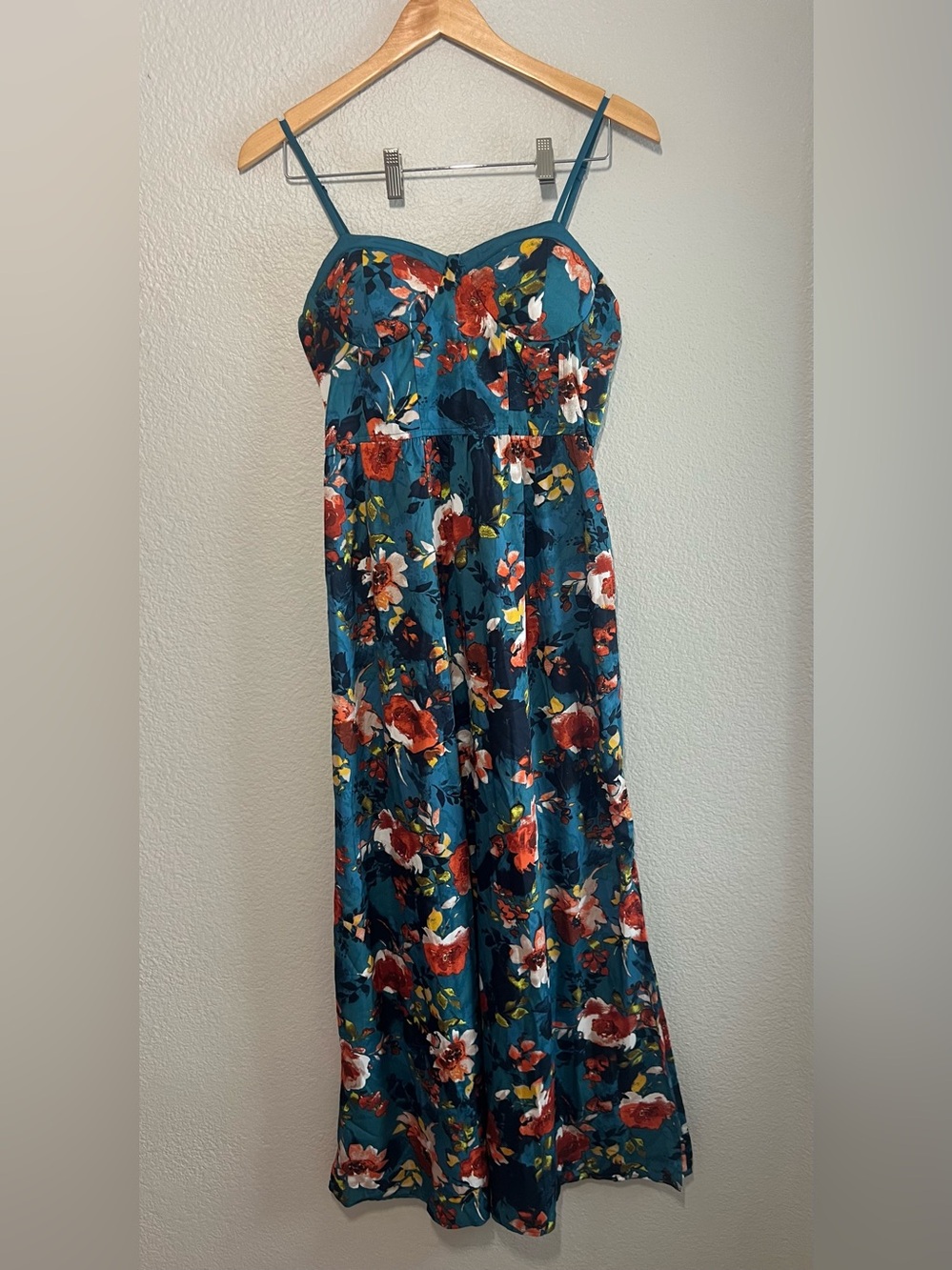 Teal Blue Floral Sweetheart Maxi Dress Size M